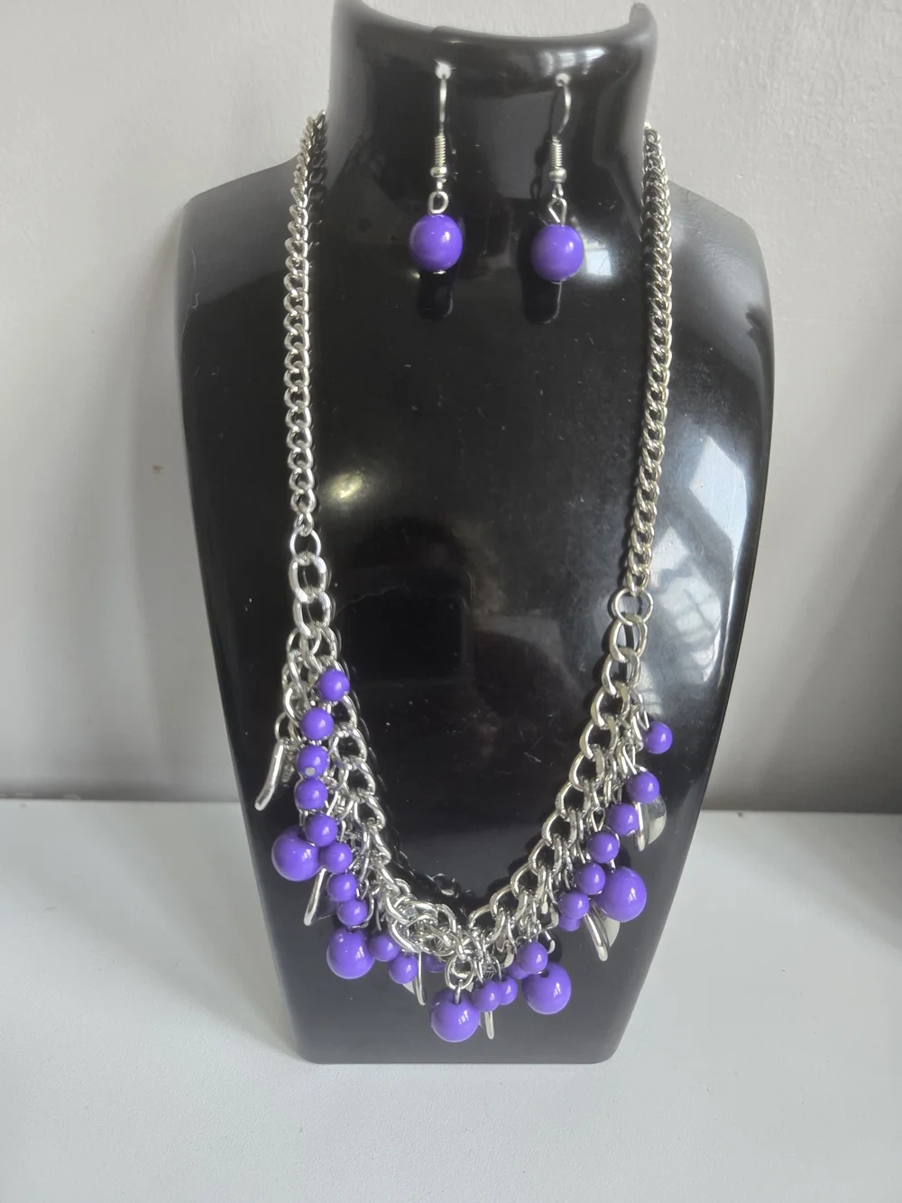 paparazzi Purple Bead Fringe Necklace with Matching Earrings